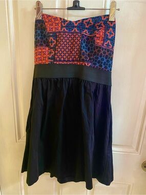 Ecote Black Mini Dress with Orange & Blue Geometric Band